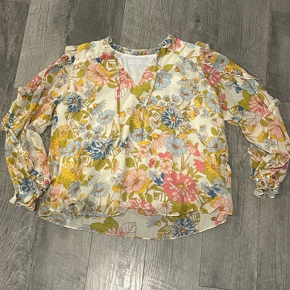 Floral boho cottagecore 60s 70s vibe blouse top great used cond. size small